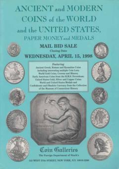Coin Galleries April 15,1998: Ancient and Modern Coins of the World and the United States, Paper Money and Medals