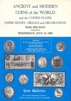 Coin Galleries July 14,1993: Ancient and Modern Coins of the World and the United States Paper Money, Medals and Decorations