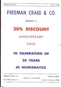 Freeman Craig & Co. July 4,1977: Catalog #38 - Anniversary Sale In Celebration of 20 Years in Numismatics