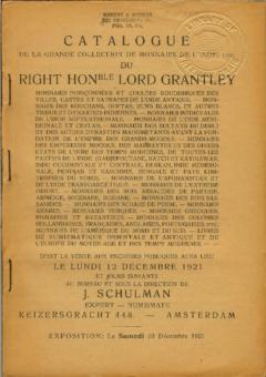 Jacques Schulman December 10,1921: Catalogue De La Grande Collection De Monnaies De L'Inde Du Right Hon Lord Grantley